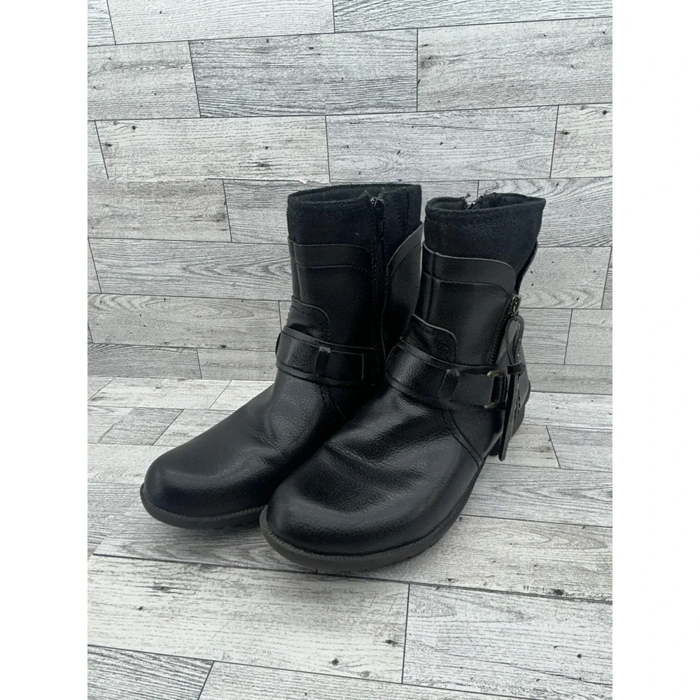 Clarks Boots Womens Size‎ 8 Black Leather Ankle Mid Calf Zip Buckle Casual 16724
